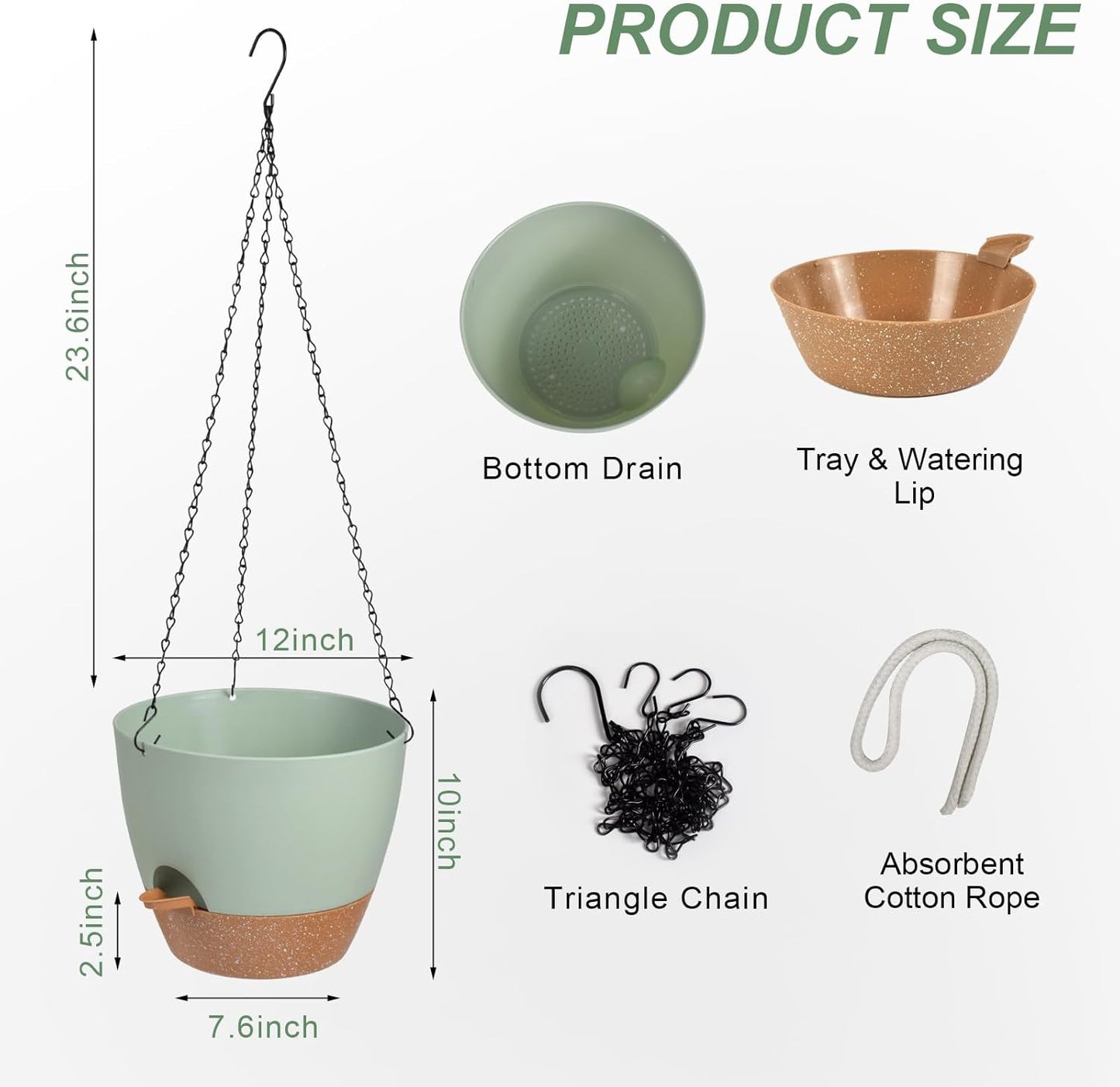 Hanging Planters for Indoor Outdoor Plants, 1 Set Self Watering Hanging Pot with Drainage Holes &