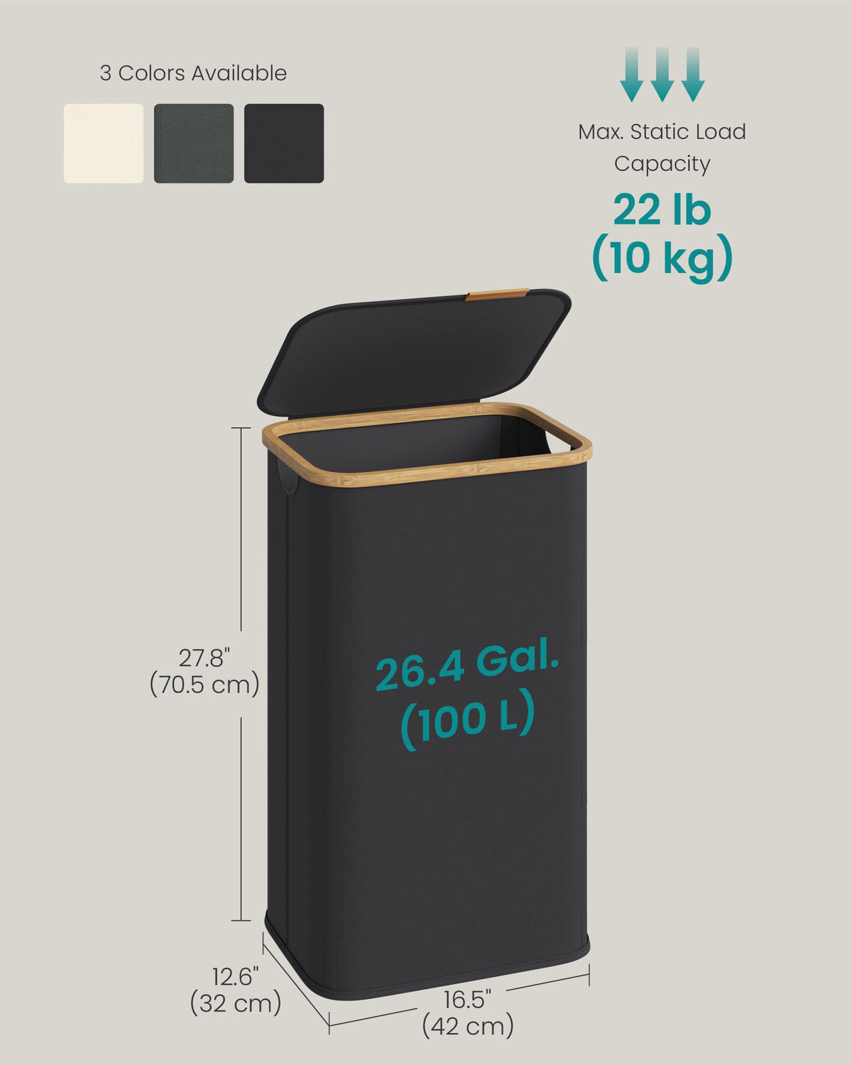 SONGMICS Laundry Hamper, Laundry Basket with Lid, Foldable Storage Basket, Bamboo Frame, for