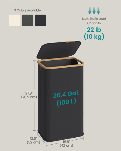 SONGMICS Laundry Hamper, Laundry Basket with Lid, Foldable Storage Basket, Bamboo Frame, for