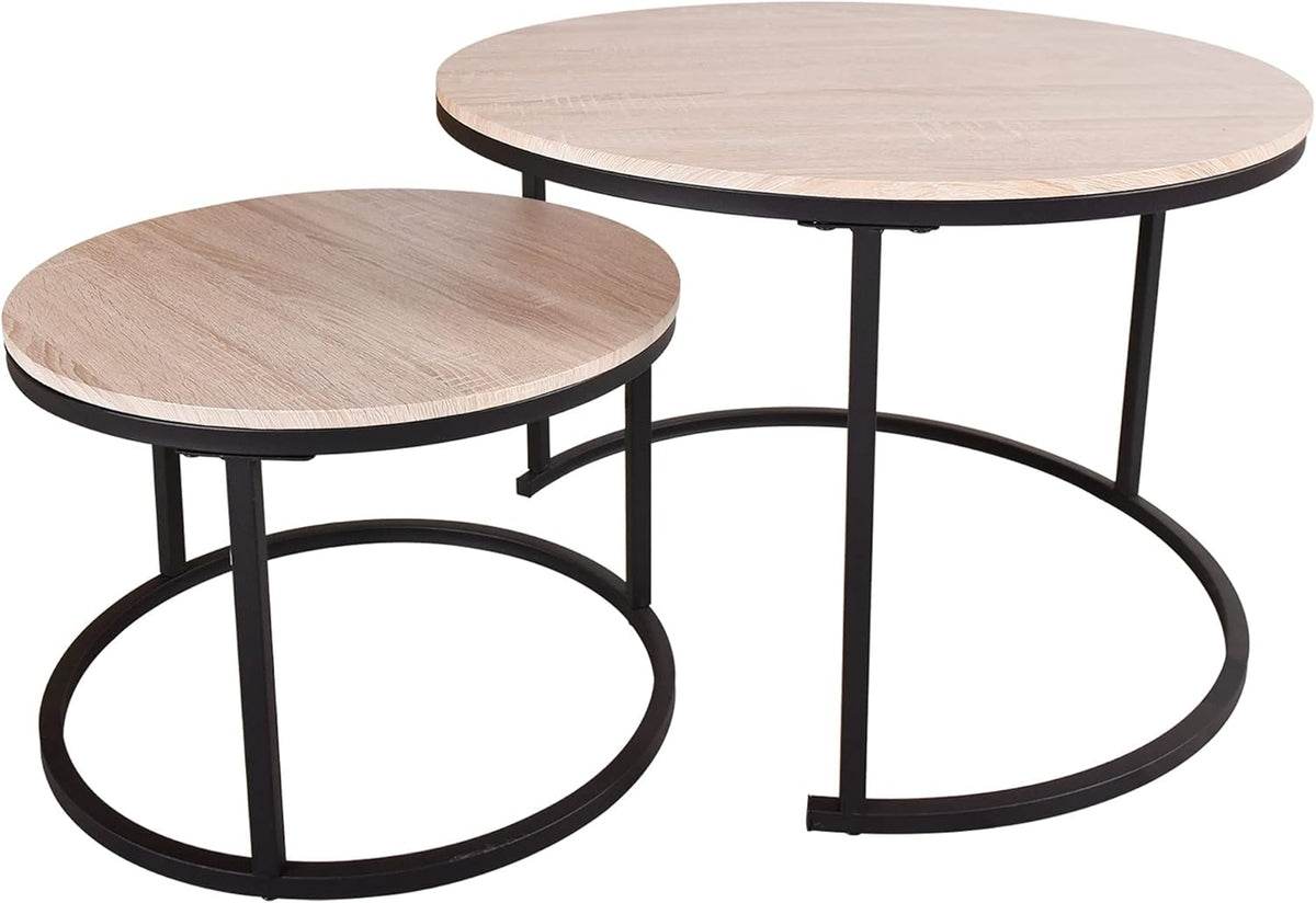 Round Coffee Tables Nesting Side Set of 2 End Tables for Living Room,Round Table with Solid