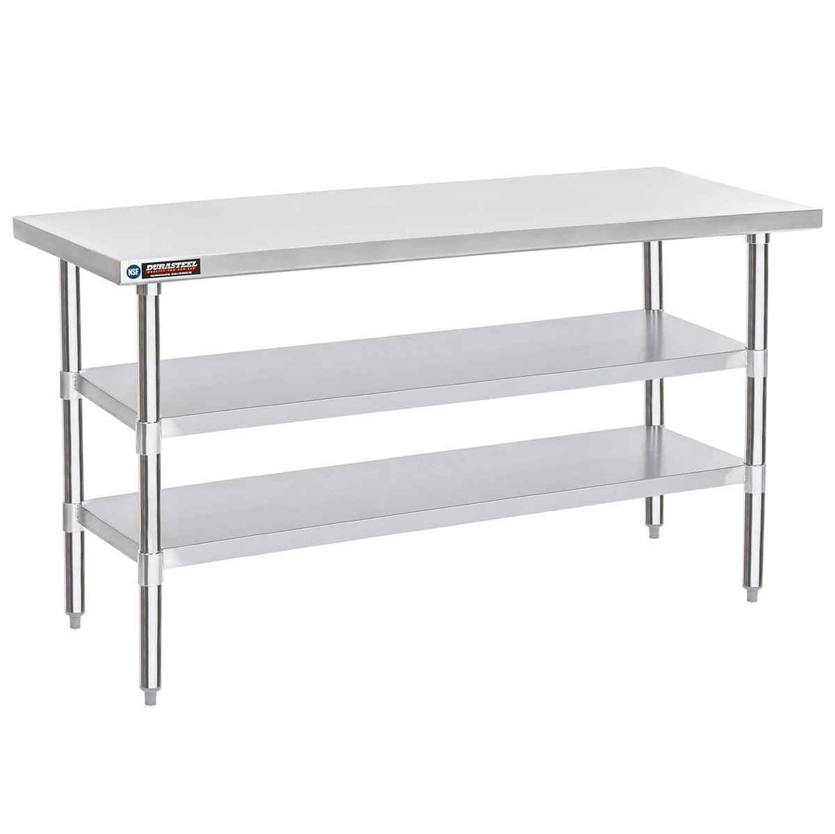 DuraSteel Food Prep Stainless Steel Table - 30 x 72 Inch Commercial Metal Workbench with Adjustable