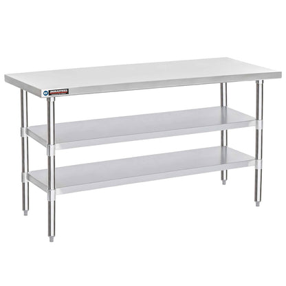 DuraSteel Food Prep Stainless Steel Table - 30 x 72 Inch Commercial Metal Workbench with Adjustable