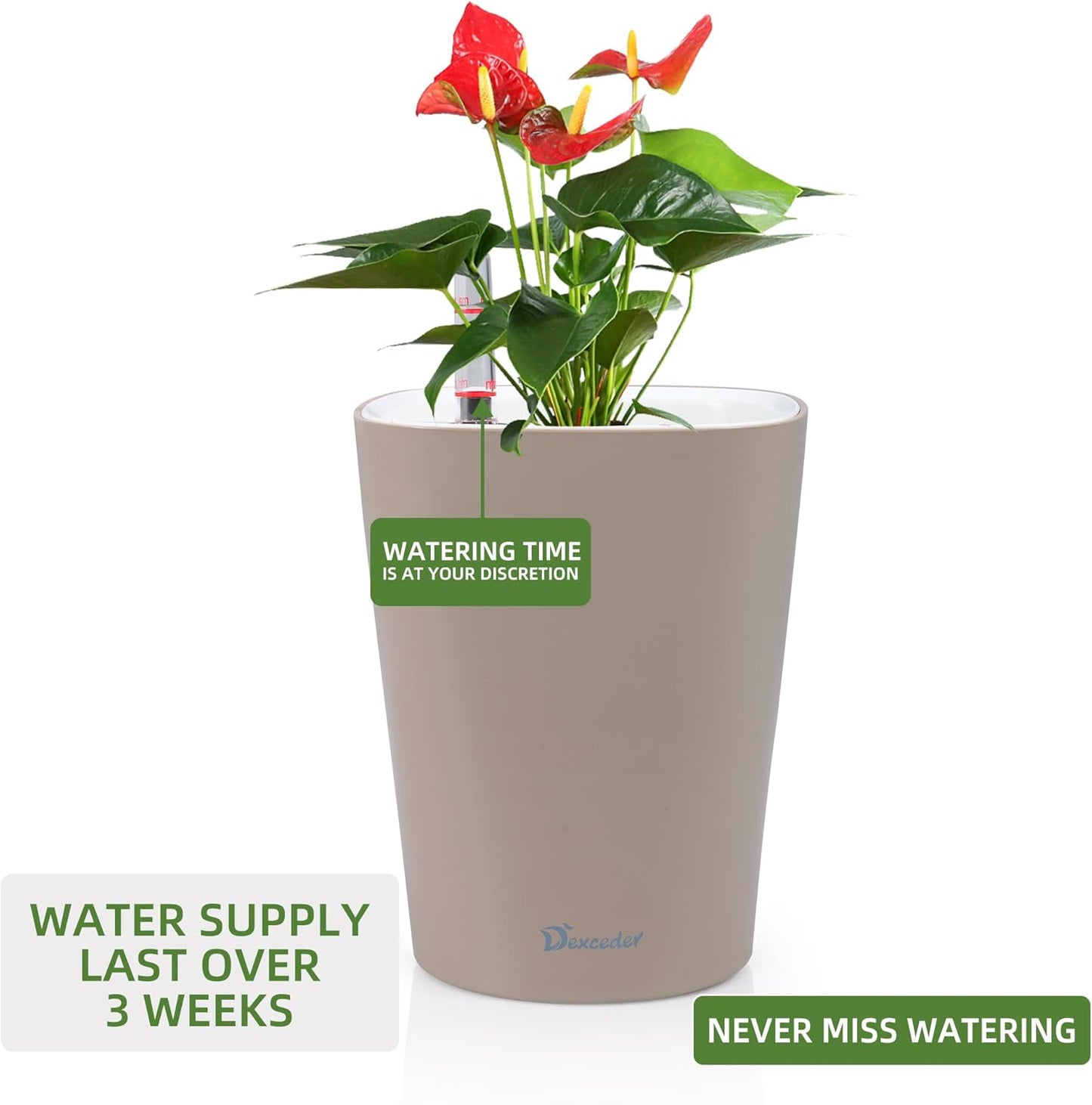Dexceder 6x7 Self Watering Planter Indoor Outdoor, High Gloss Table Flower Plant Pot with Water