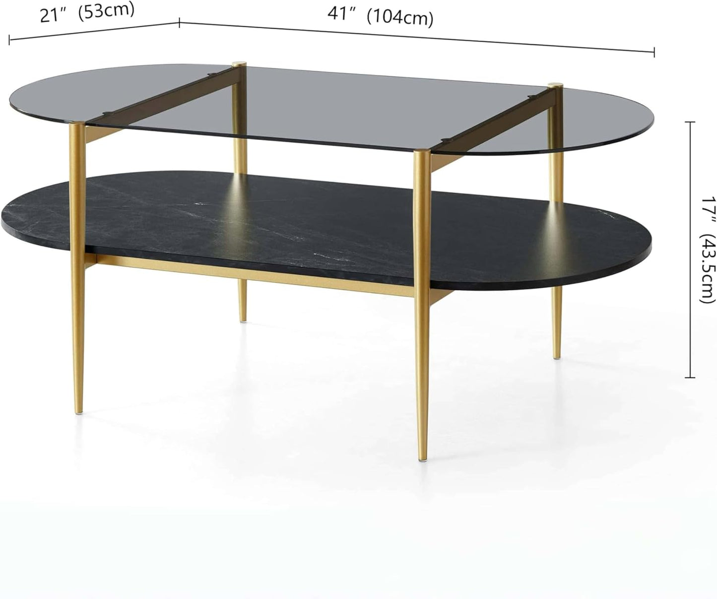 Oval Glass Coffee Table, Mid-Century Modern Design, L41 x W21 x H17 inch, for Living Room, Grey
