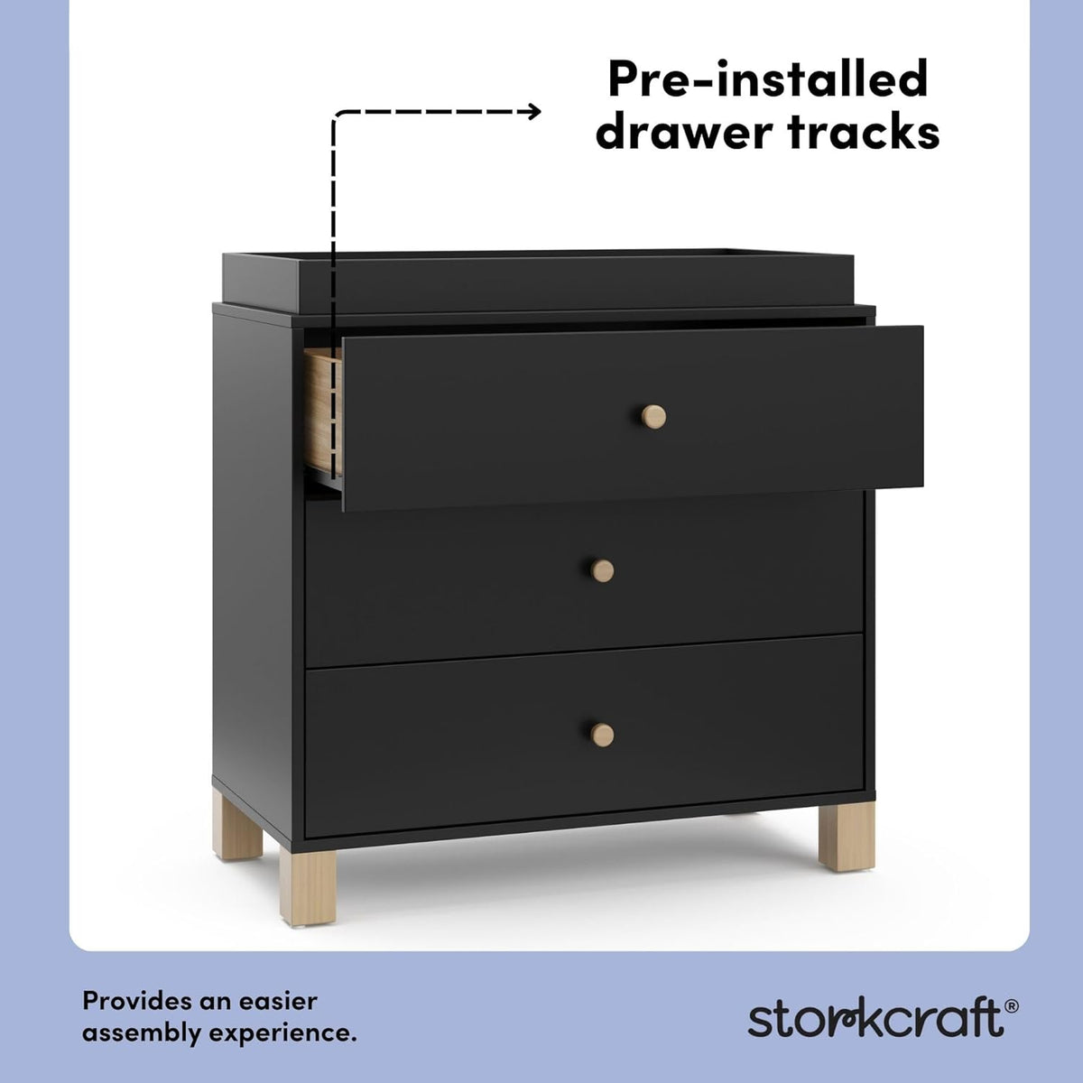 Storkcraft California 3-Drawer Chest with Removable Changing Topper (Black with Driftwood)