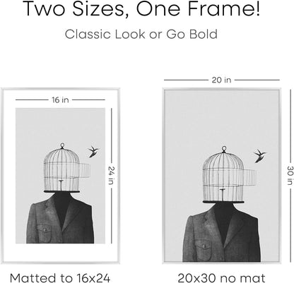 Homeforia Poster Frame Silver 20x30, High End Metal 20 x 30 Picture Frame with Mat 16 x 24 for