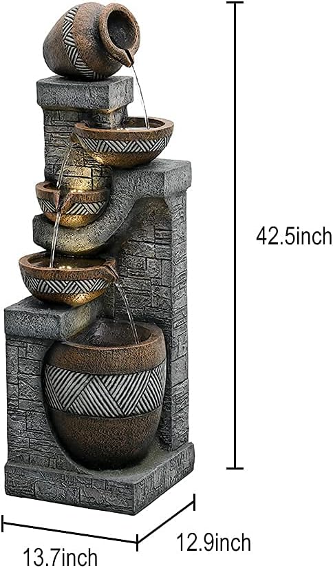 SunJet 5-Tiers Indoor/Outdoor Garden Water Fountain - 42.5inches Modern Floor-Standing Cascading