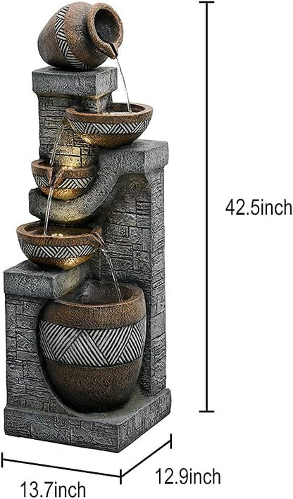 SunJet 5-Tiers Indoor/Outdoor Garden Water Fountain - 42.5inches Modern Floor-Standing Cascading