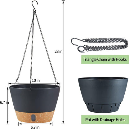 2 Pack Hanging Planters for Indoor Outdoor Plants, 10 Inch Hanging Flower Pot Basket with Drainage