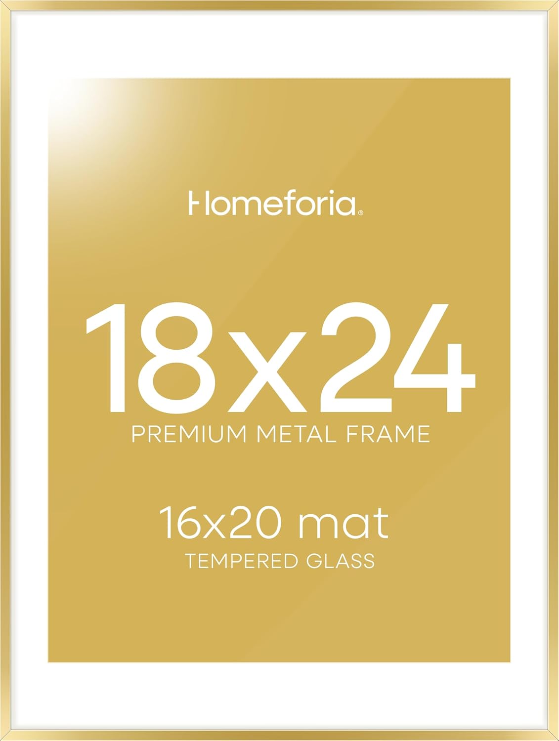Homeforia 18 x 24 Poster Frame Gold, High End Metal 18x24 Picture Frames with Mat 16x20 Photo, 18 x