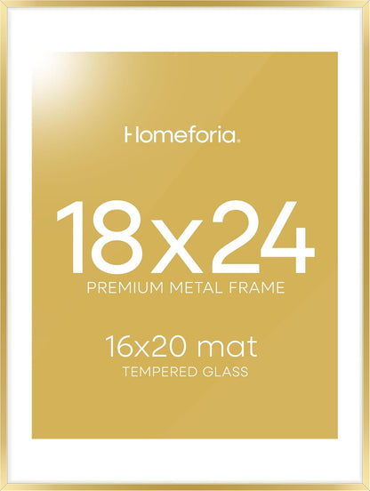 Homeforia 18 x 24 Poster Frame Gold, High End Metal 18x24 Picture Frames with Mat 16x20 Photo, 18 x