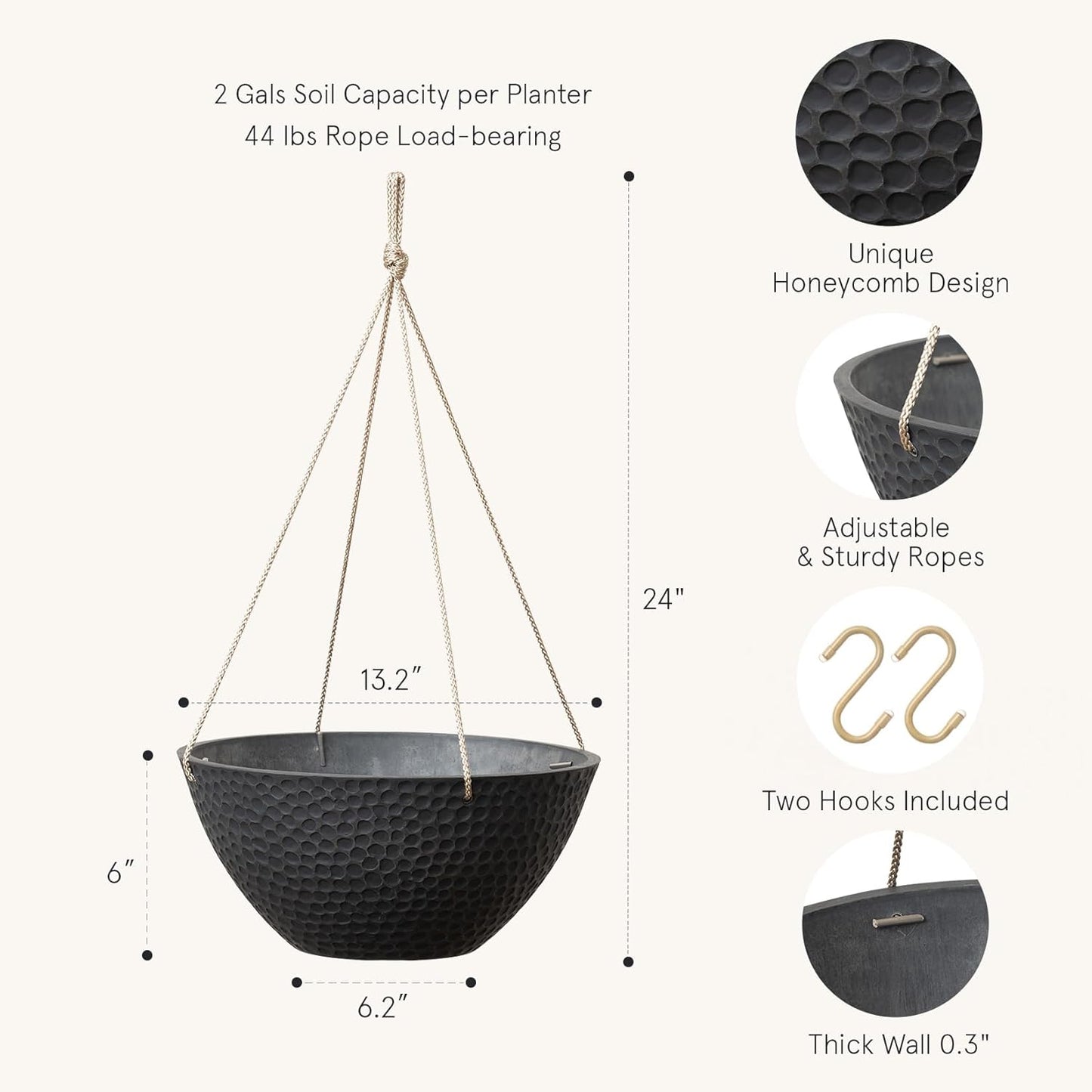 LA JOLIE MUSE Hanging Planters for Outdoor Plants, Large Hanging Planter with Drain Holes, Outdoor