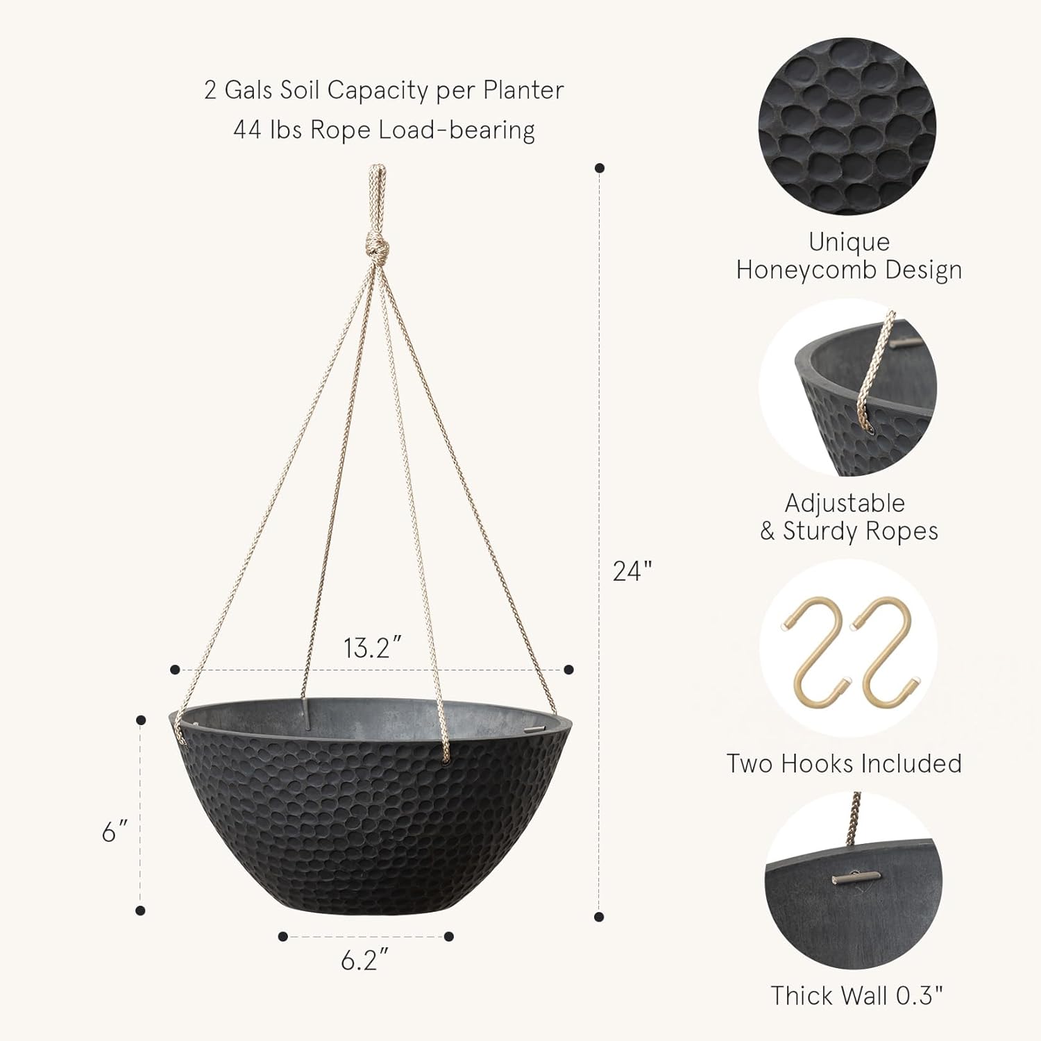 LA JOLIE MUSE Hanging Planters for Outdoor Plants, Large Hanging Planter with Drain Holes, Outdoor