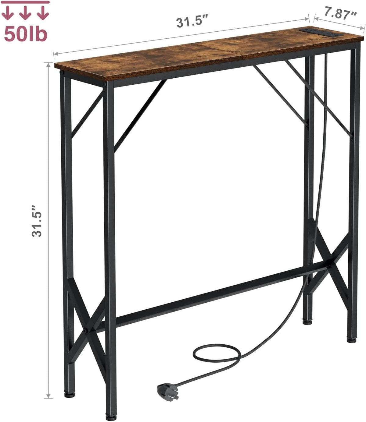31.5‘’ Console Table, Skinny Entryway Table with Fast-Charging Station, Narrow Long Sofa Table