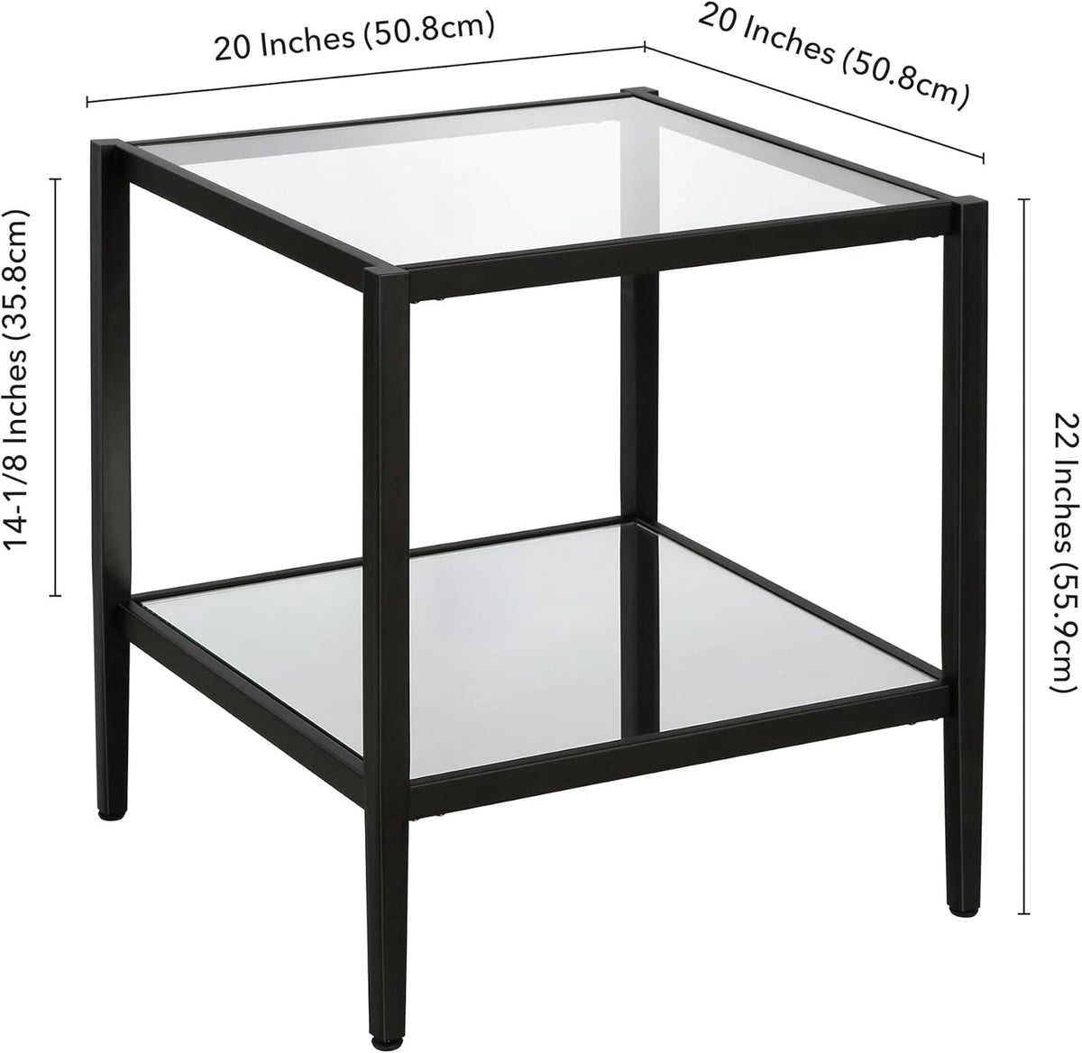 Henn&Hart 20" Wide Square Side Table with Mirror Shelf in Blackened Bronze, Table for Living Room