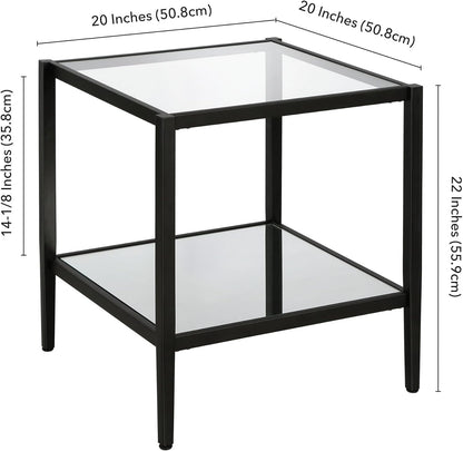 Henn&Hart 20" Wide Square Side Table with Mirror Shelf in Blackened Bronze, Table for Living Room