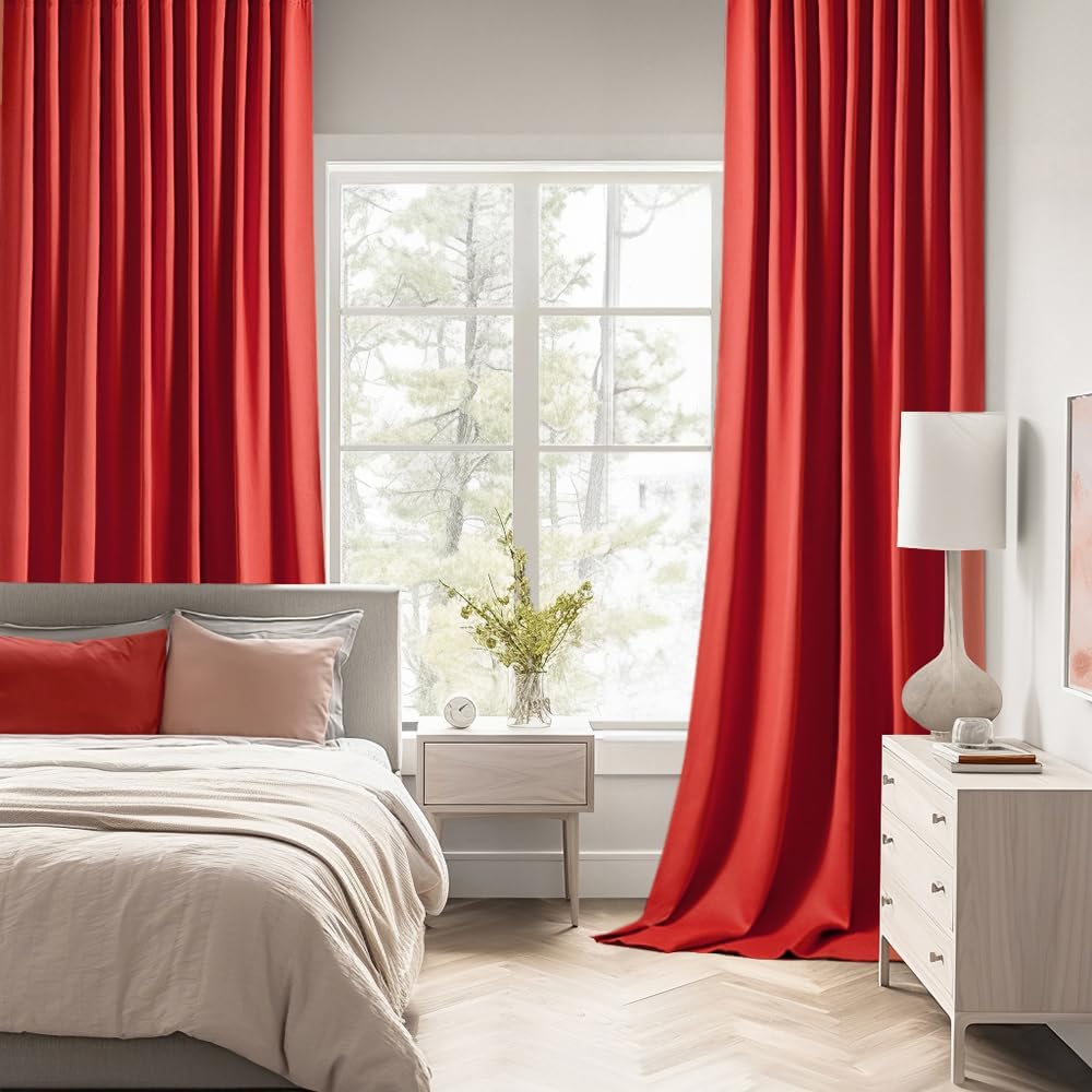 MIULEE Red Back Tab Blackout Curtain 96 Inch Long 2 Panels Set for Living Room Bedroom, Rod