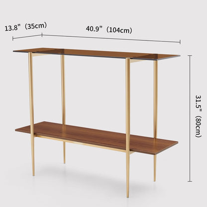 Glass Console Table for Living Room, Foyer & Entrance, 2-Tiers Mid-Century Modern Sofa Table with