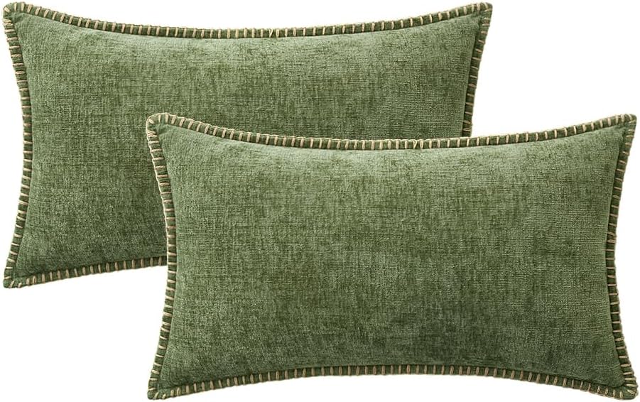 MIULEE Pack of 2 Couch Throw Pillow Covers 12x20 Inch Sage Green Farmhouse Decorative Pillow Covers