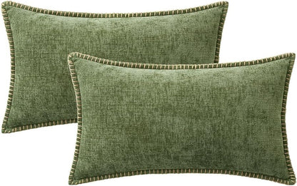 MIULEE Pack of 2 Couch Throw Pillow Covers 12x20 Inch Sage Green Farmhouse Decorative Pillow Covers