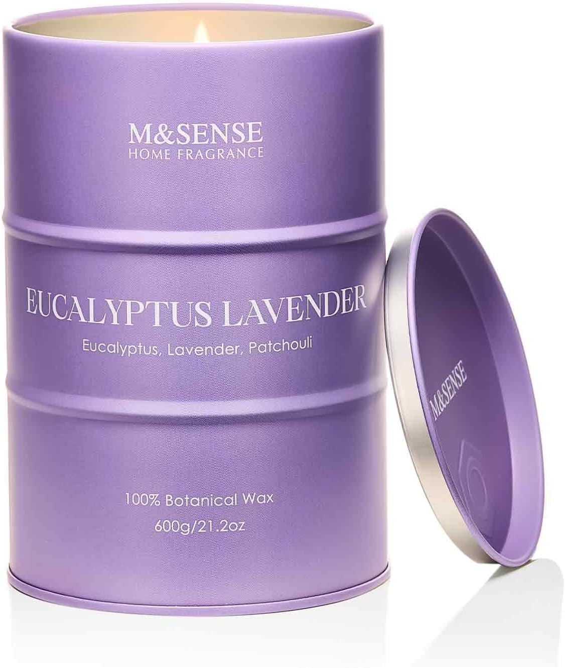 M&SENSE Eucalyptus Lavender Scented Candles Large, Natural Soy Candles 21.2oz 120 Hour Slow