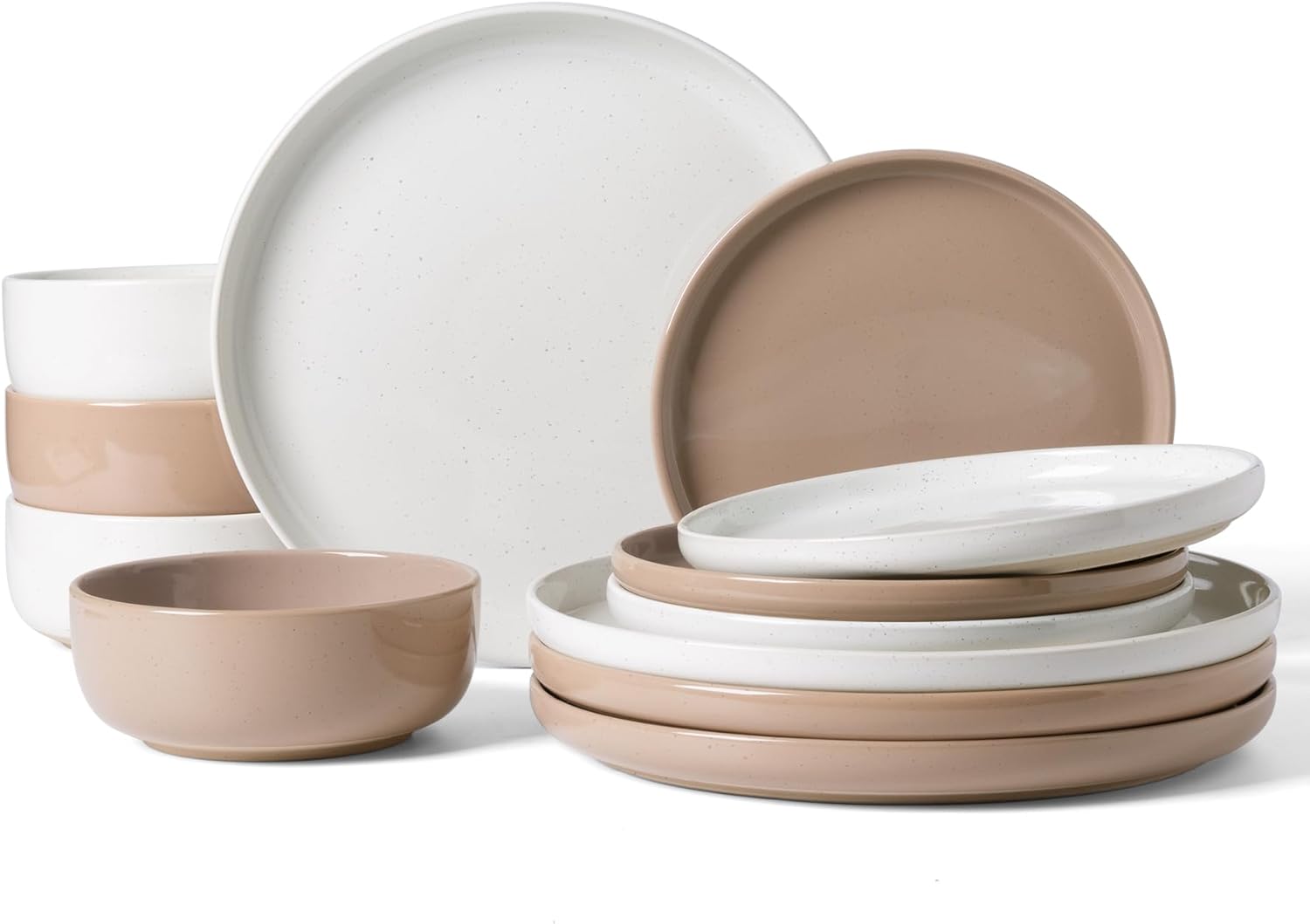 Famiware Milkyway Plates and Bowls Sets, 12 Pieces Stoneware Dinnerware Sets, Dishes Set for 4