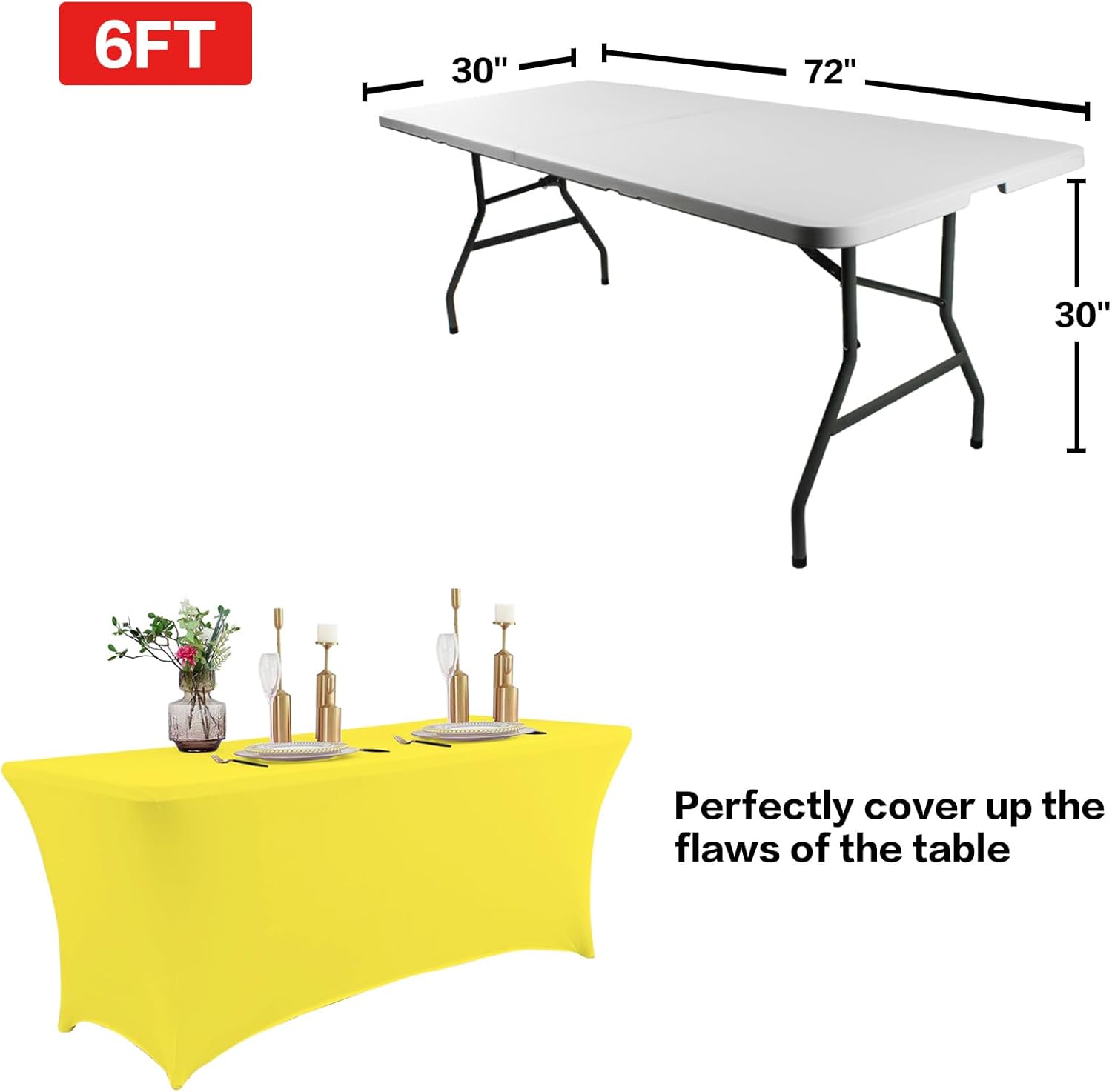 IVAPUPU 2 Pack 6FT Table Cloth for Rectangular Fitted Events Stretch Yellow Table Covers Washable