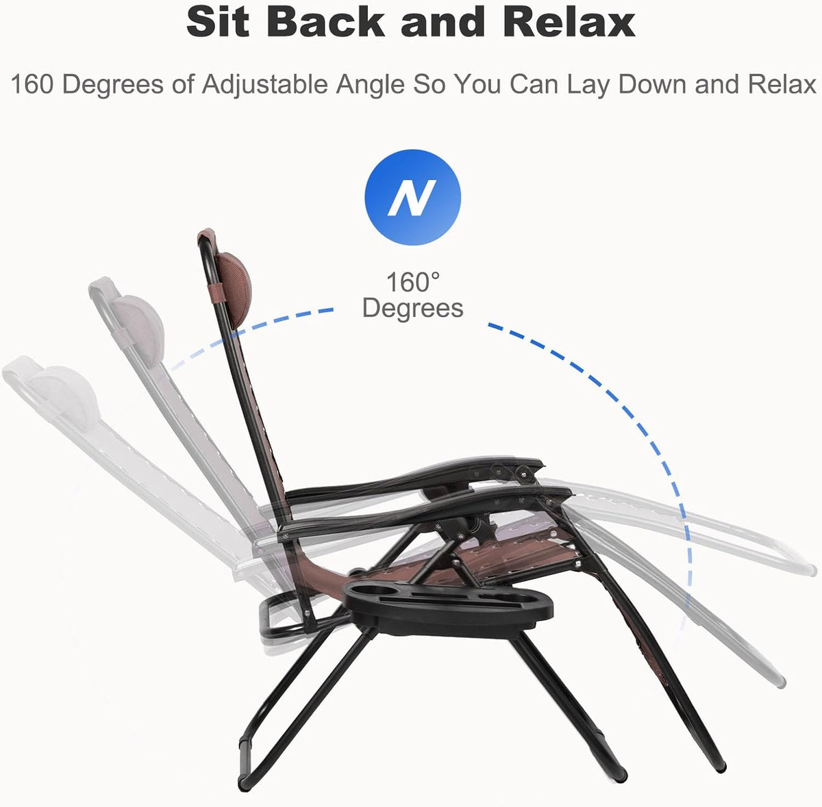 Nazhura Set of 2 Relaxing Recliners Patio Chairs Adjustable Steel Mesh Zero Gravity Lounge Chair