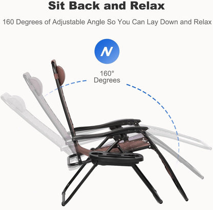 Nazhura Set of 2 Relaxing Recliners Patio Chairs Adjustable Steel Mesh Zero Gravity Lounge Chair