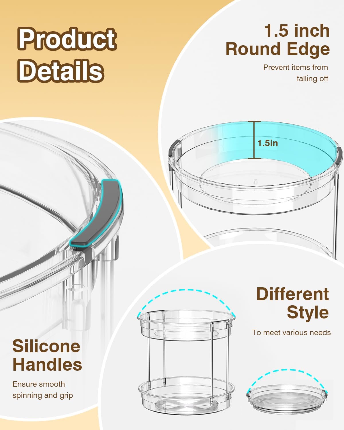 2 Pack Lazy Susan Organizer 9.25''and 11.81'' Two-Tier Lazy Susan Turntable for Cabinet, Spice