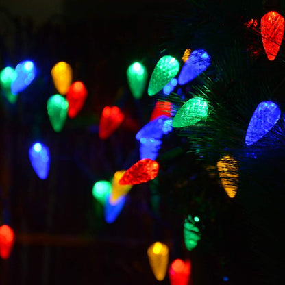 2 Pack Solar Christmas Lights Outdoor C6 Strawberry String Lights, LED Christmas Fairy Lights 50