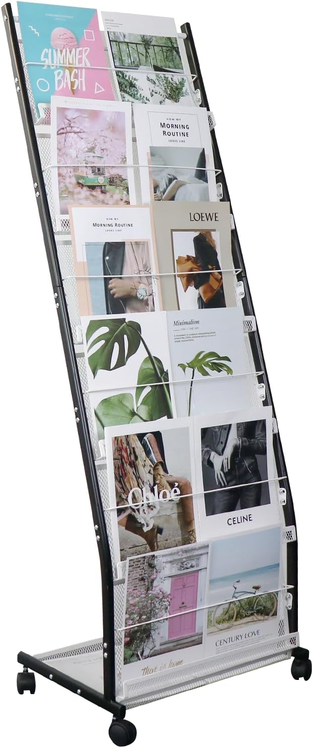 6-Tier Floor-Standing Magazine Rack with Wheels – Perfect Brochure Display Stand for Exhibitions