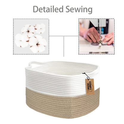 COMFY-HOMI Cotton Rope Woven Basket with Handles for Shelves,Toys,Book, Cloth Storage Baskets Bin