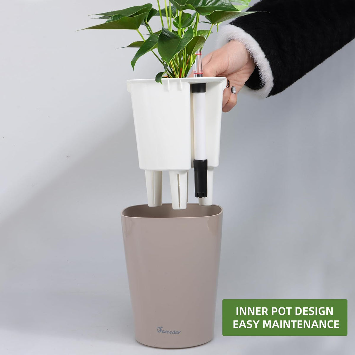 Dexceder 6x7 Self Watering Planter Indoor Outdoor, High Gloss Table Flower Plant Pot with Water