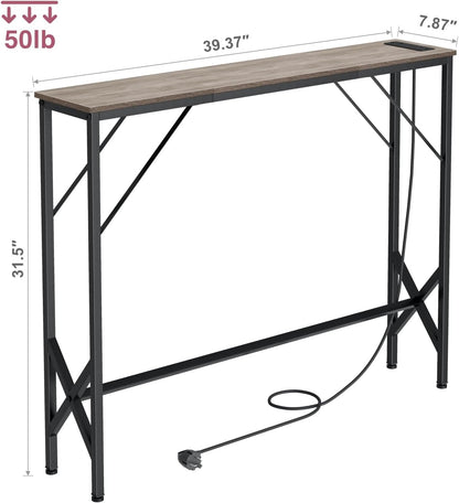 Console Table, Skinny Entryway Table with Fast-Charging Station, Narrow Long Sofa Table, Behind