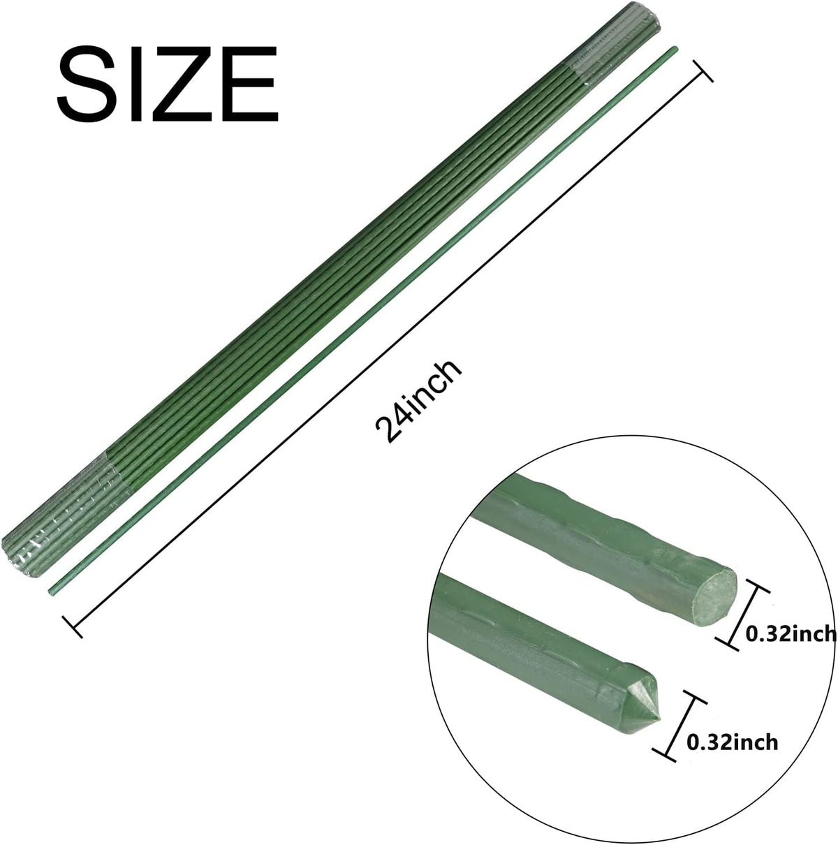 Garmeinea Garden Stakes 24 Inches Plastic Coated Steel Plant Stakes for Growing Climbing Plants