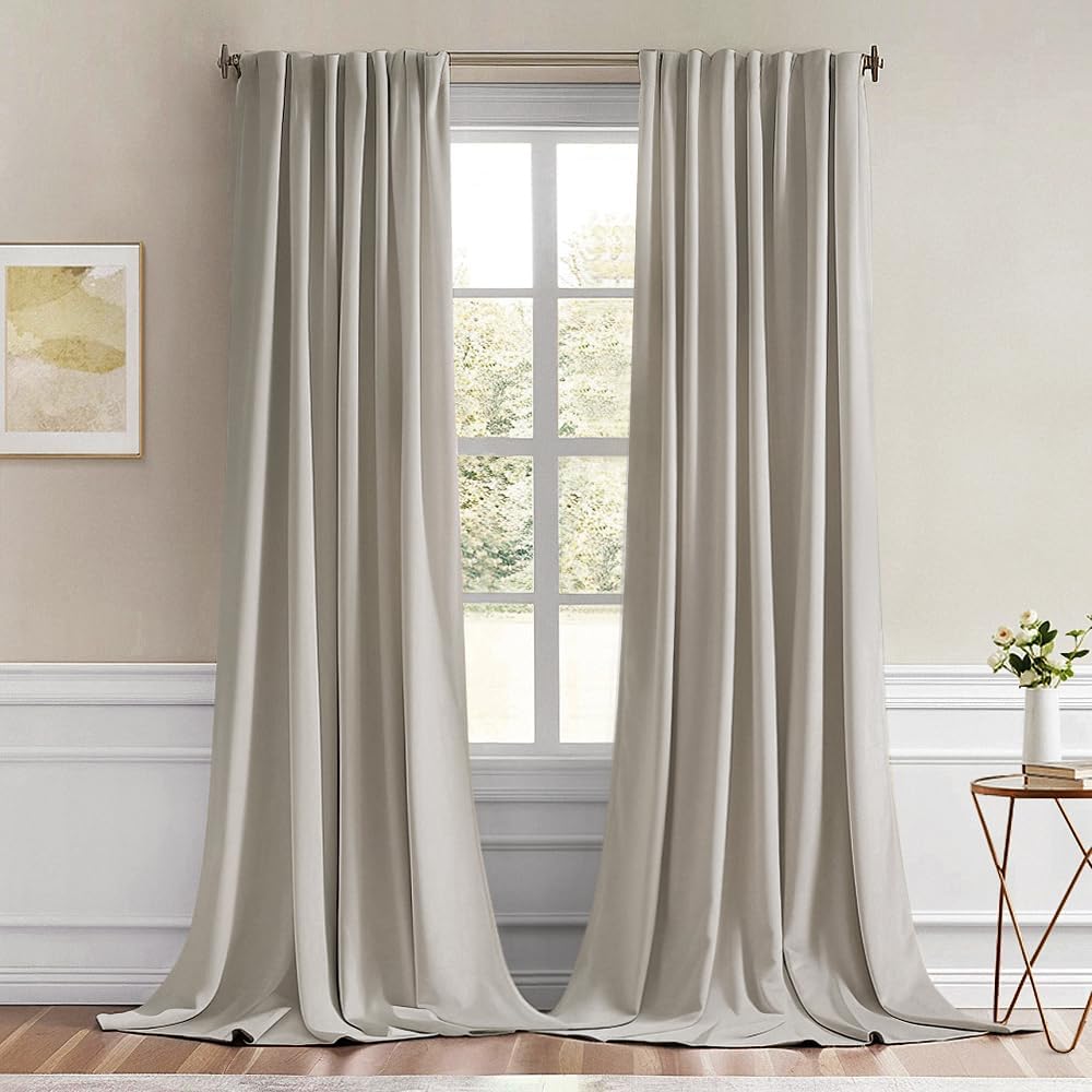 MIULEE Natural Back Tab Blackout Curtains 108 Inch Long 2 Panels Set for Bedroom, Rod Pocket/Pinch