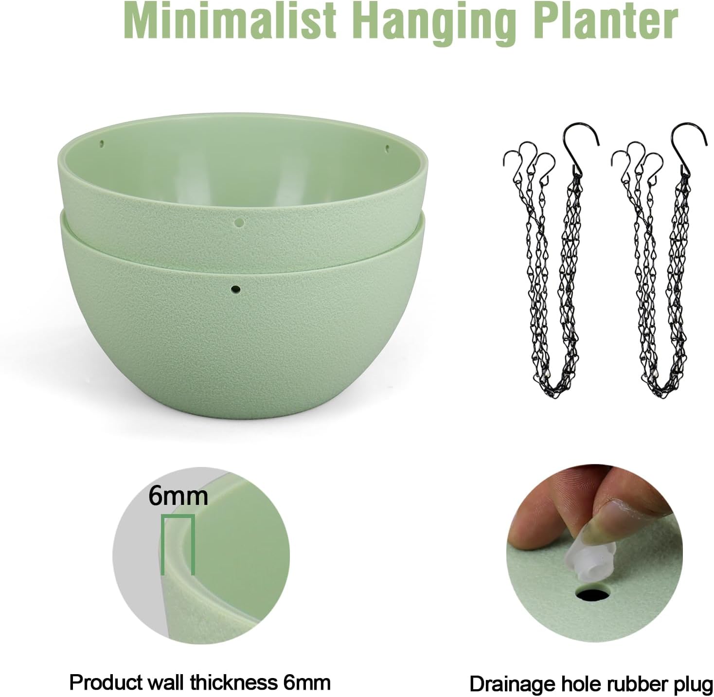 8 inch Small Hanging Planters Plant Pots for Indoor Outdoor Plants, 2 Pack Hanging Flower Pots with