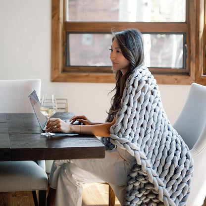 Nuzzie Chunky Knit Weighted Blanket - Breathable, Cooling, Hand Made Knit Throw Blanket for Sleep