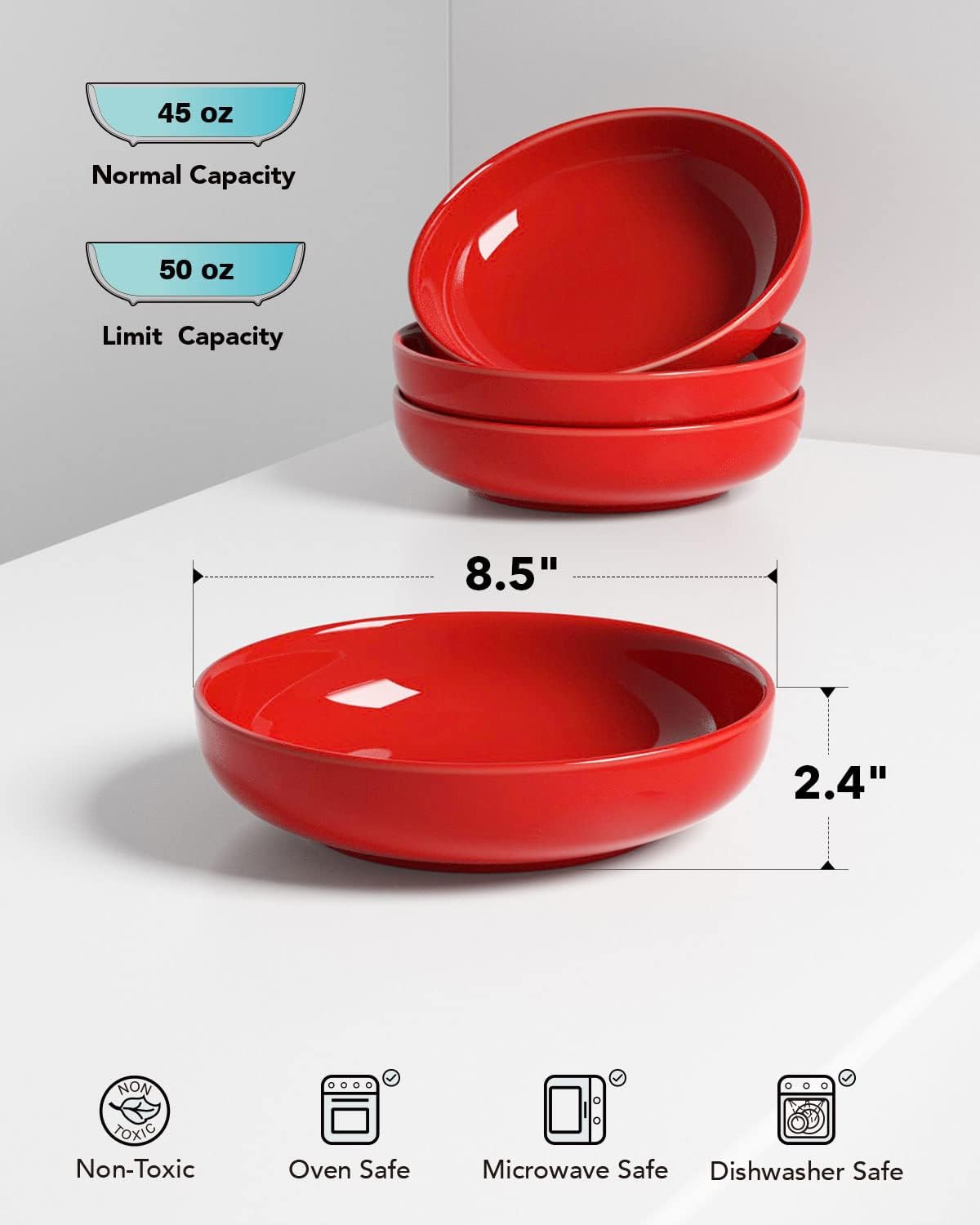 LE TAUCI Pasta Bowls 45 oz, Salad Bowls Set for Serving Soup, Pasta, Noodle, Dinner, Large Kitchen