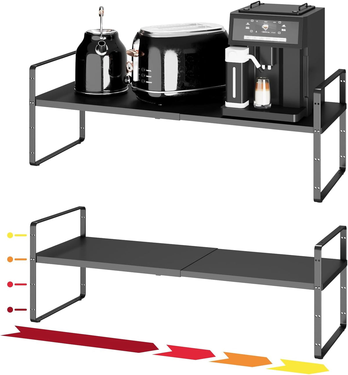 16.5~27.1" Expandable Shelf Organizer, 2Pack 10.2" Wide Stackable Cabinet Shelf Organizers, Black