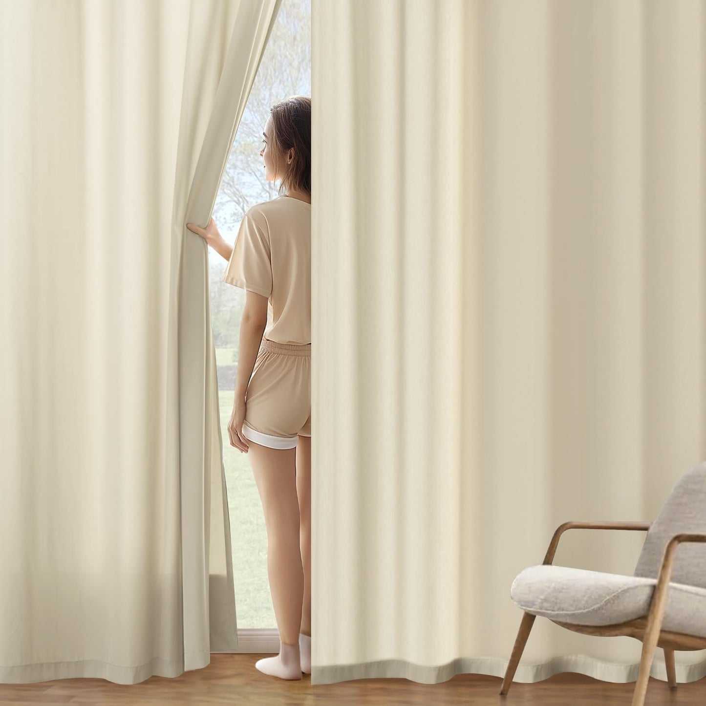MIULEE Cream Beige Privacy Sheer Curtains That Let Light in 63 Inches Long Non-See-Through Semi