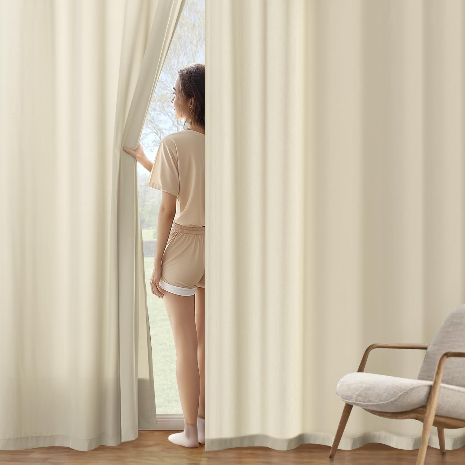 MIULEE Cream Beige Privacy Sheer Curtains That Let Light in 63 Inches Long Non-See-Through Semi