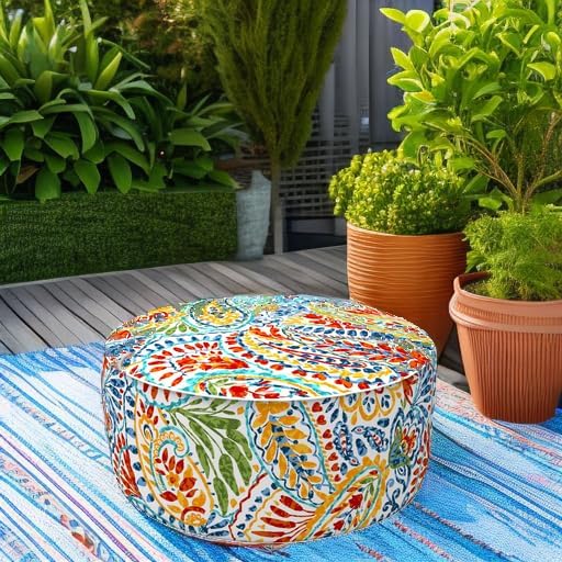 LVTXIII Indoor/Outdoor Inflatable Ottoman, All Weather Round Footrest Stool D21”x H9”, Portable for