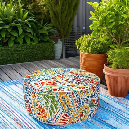 LVTXIII Indoor/Outdoor Inflatable Ottoman, All Weather Round Footrest Stool D21”x H9”, Portable for