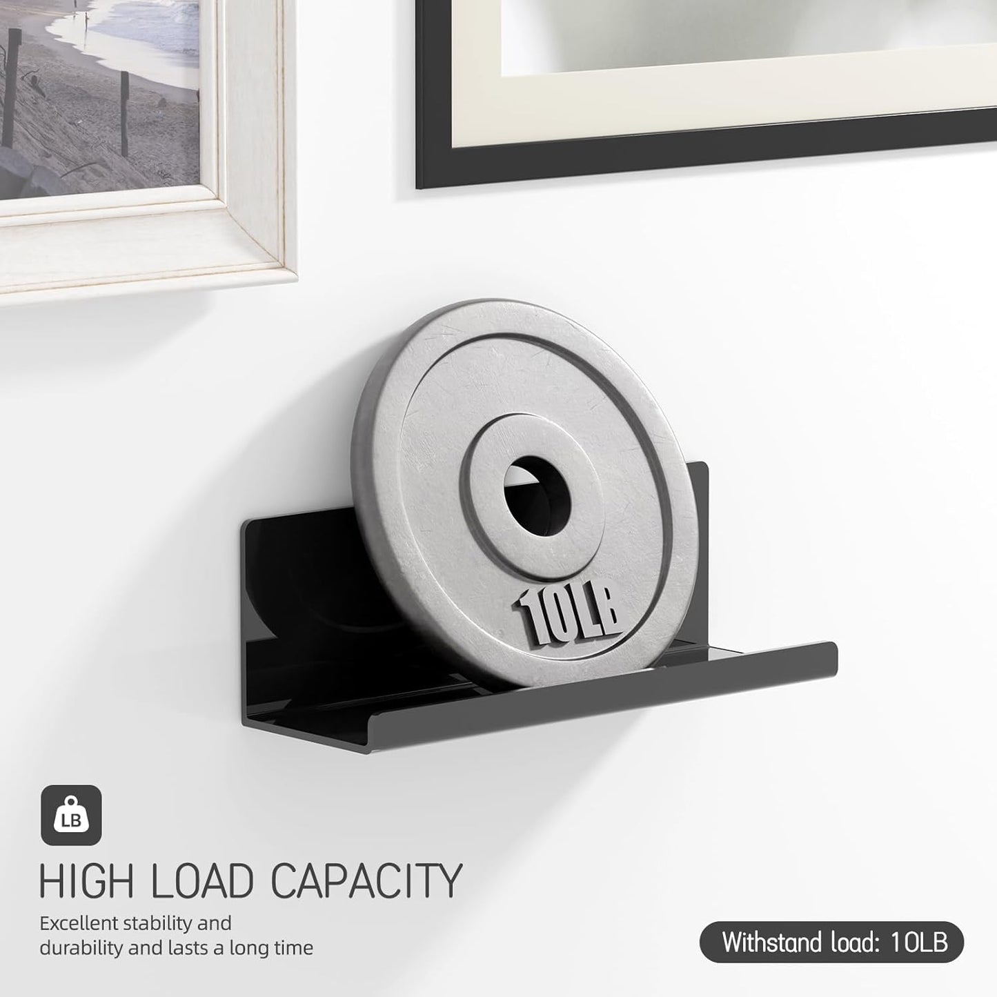 Acrylic Floating Shelves for Wall No Drilling, Self Adhesive Space-Saving Shelves, 12 Inch Floating