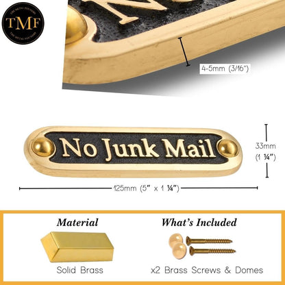 No Junk Mail Metal Brass Door Sign. Traditional Style Home Décor Wall Plaque Handmade By The Metal