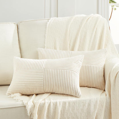 Fancy Homi 2 Packs Cream Lumbar Decorative Throw Pillow Covers 16x32 Inch for Living Room Couch Bed