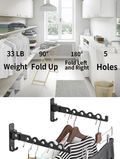 Dr.DJ Wall Hanger for Clothes, Coat Hanger Mounted Matte Black Retractable Clothes Drying Organizer