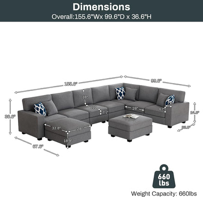 L Lengend Vansen Modular Sectional Sofa U Shaped Couch with Ottoman Modern Reversible Corner
